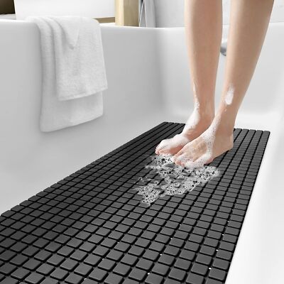 Dexi Extra Large Black Bath Mat 39X16 Non Slip Suction Cup Shower