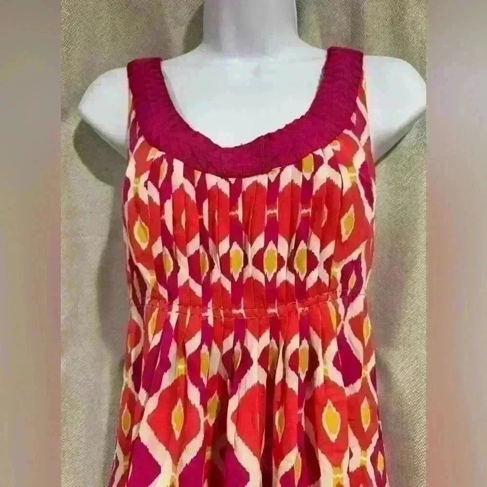 Abito Tory Burch plissettato seta stampa tribale corallo fucsia taglia 0