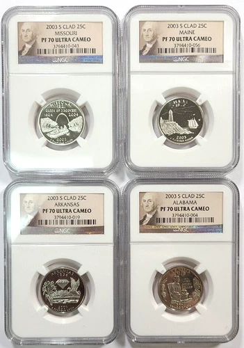 2003-S Clad State Quarter Maine Alabama Missouri and Arkansas NGC PF 70 UC