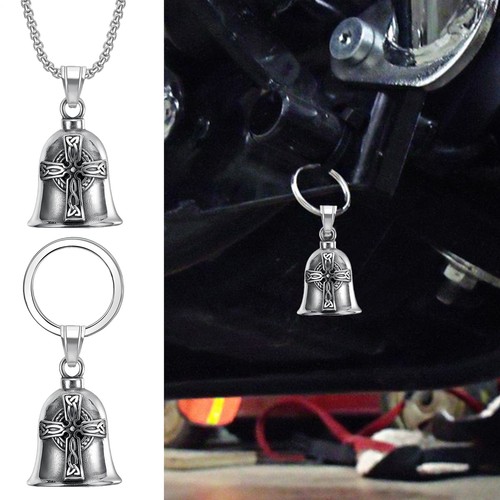 Guardian Bell Holy Cross Good Luck Gift Motorcycle Biker Ride Bell Luck Keychain