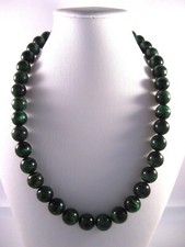 Collana donna in Occhio di Tigre Verde 12 mm.  , L.cm.49 , chiusura in argento