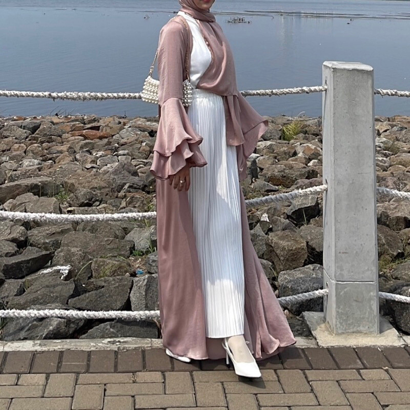 Dubai Women Maxi Dress Open Kimono Cardigan Set Abaya Muslim Robe Kaftan Islamic