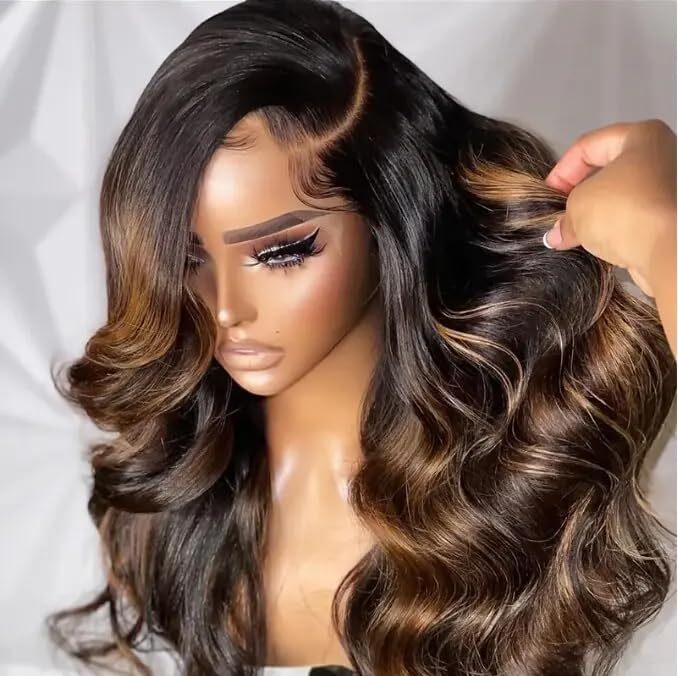 Ombre Balayage Lace Front Wig Human Hair 1B/30 Highlight  display picture 1