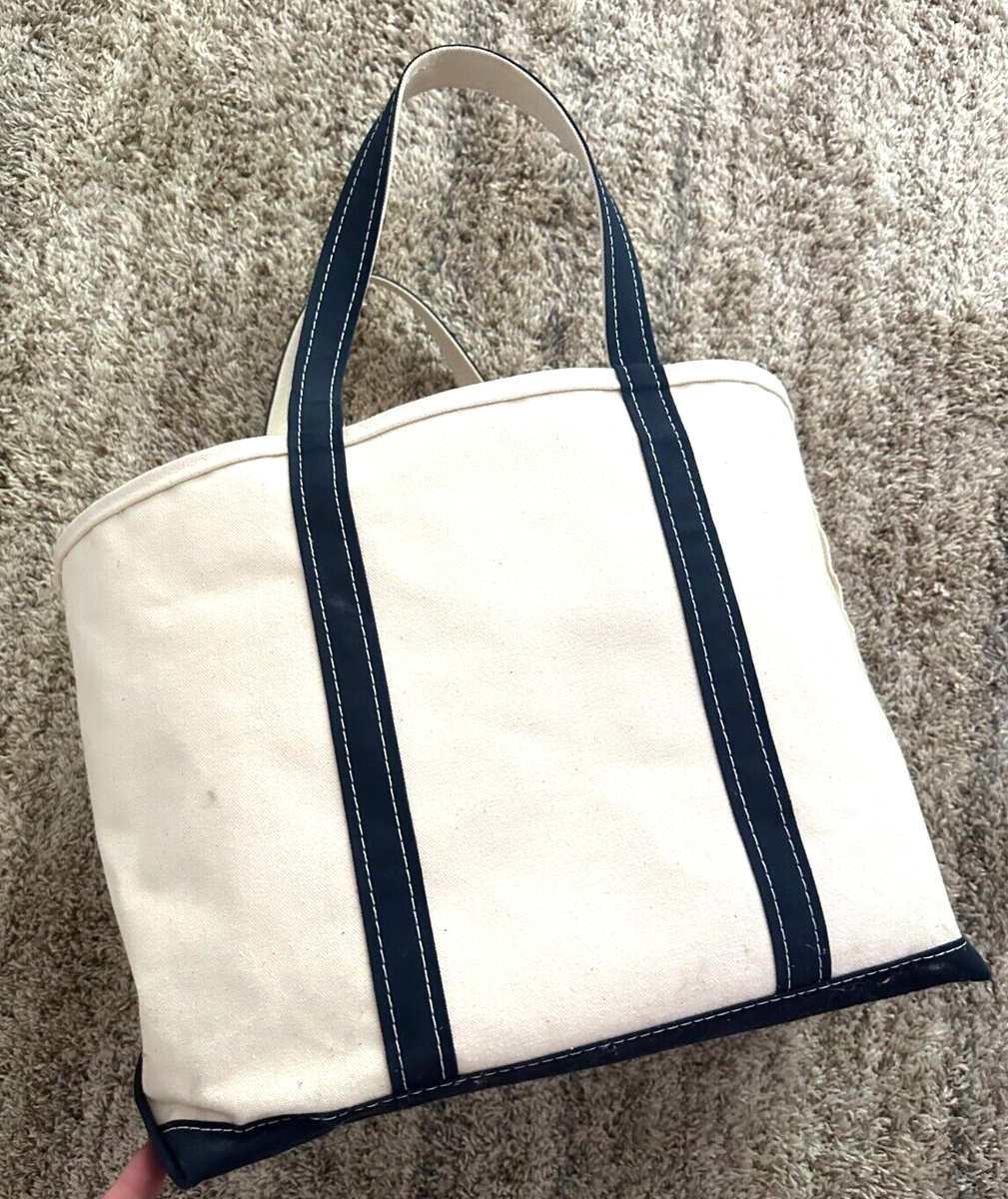 Rare Vintage LL Bean Boat & Tote Bag XL Natural & Navy Blue Canvas