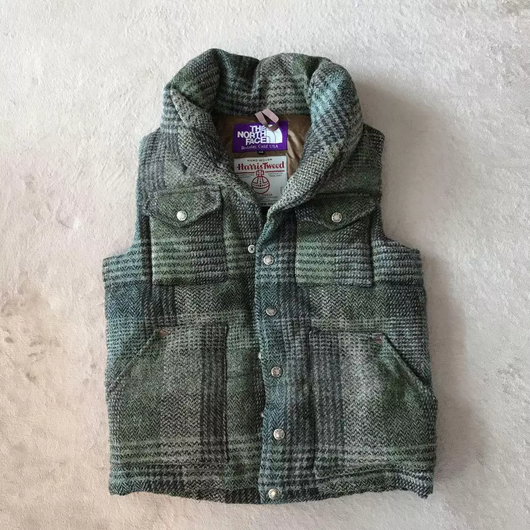 THE NORTH FACE PURPLE LABEL x Harris Tweed Down Vest Check Wool Size XS Used