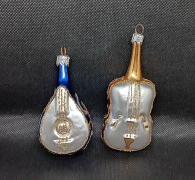 VTG Glass Violin Cello Mandolin Ornaments Musical Instruments Christmas Decor