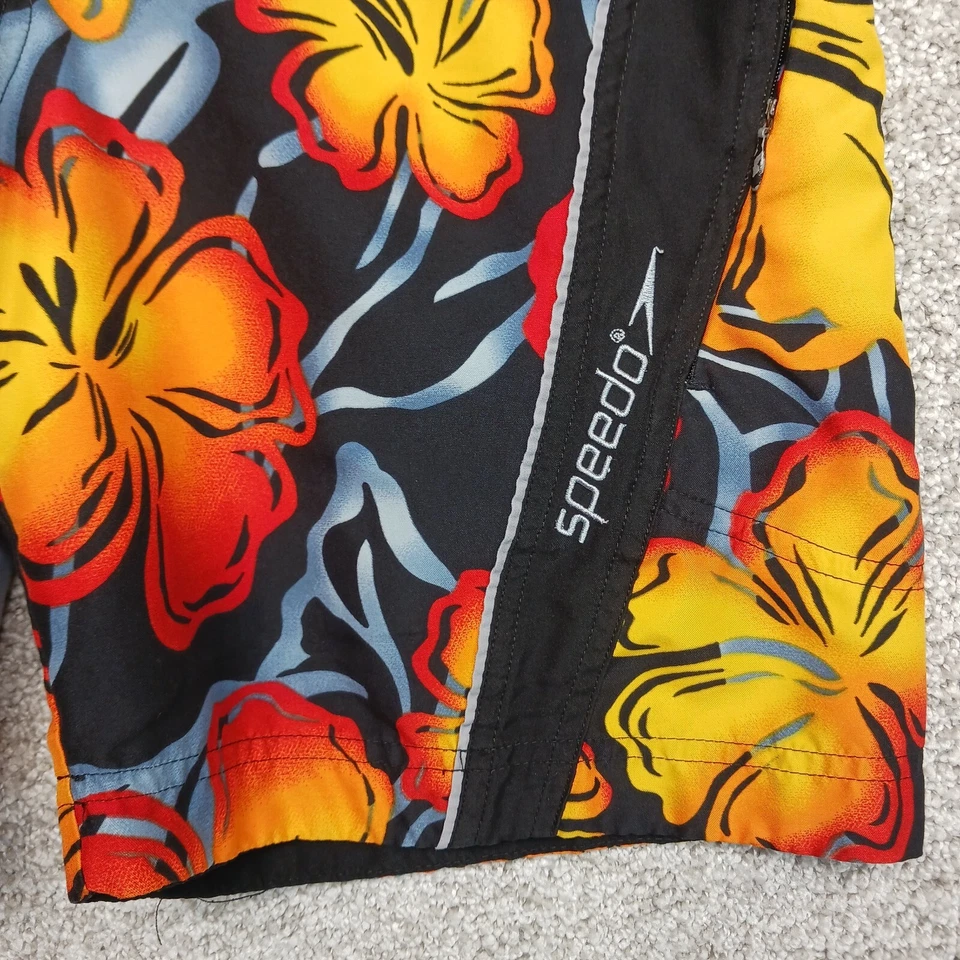 Pantalones Cortos Speedo Para Hombre M Amarillo Negro Floral Hawaiano Cordón Surf Foto 2 de 4