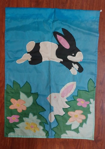 Vtg Spring Bunnies Garden Flag 28X39 CottonTail Rabbit 
