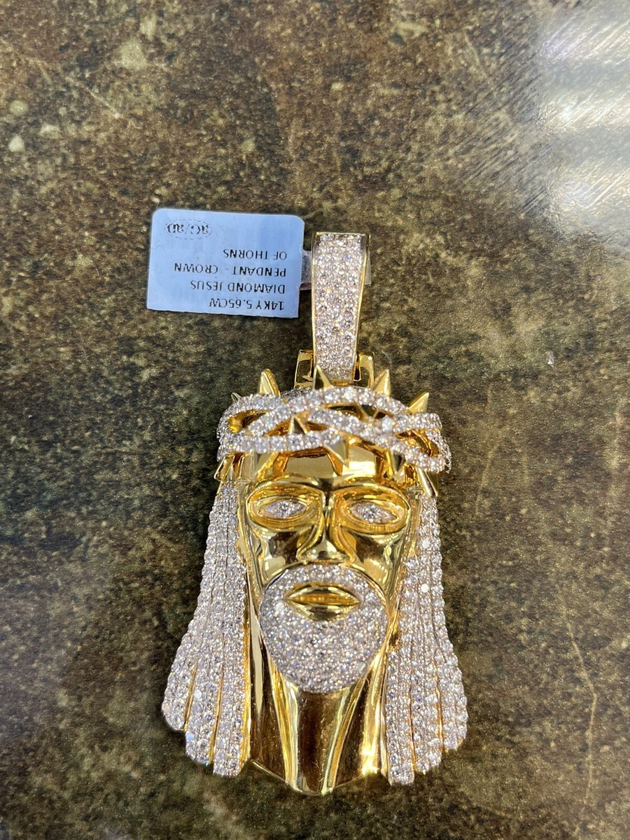 14K 5.50CT VS1 Natural Diamond Jesus Pendant Crown of Thorns Head