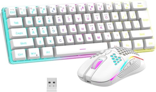 RedThunder 60% Wireless Gaming Keyboard and Mouse Combo, 2500mAh White