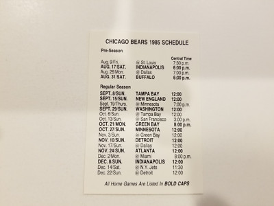 Chicago Bears 1985 NFL Football Pocket Schedule - Team | eBay