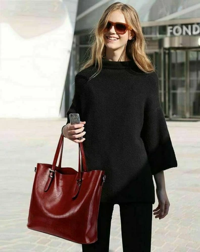 Damenhandtasche aus Leder Schultertasche Umhängetasche Kuriertasche Beuteltasche - Bild 12 von 21