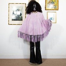 Vintage 1990er Terry Lewis Flieder Wildleder Fransen Poncho Boho Western Hippie Cape