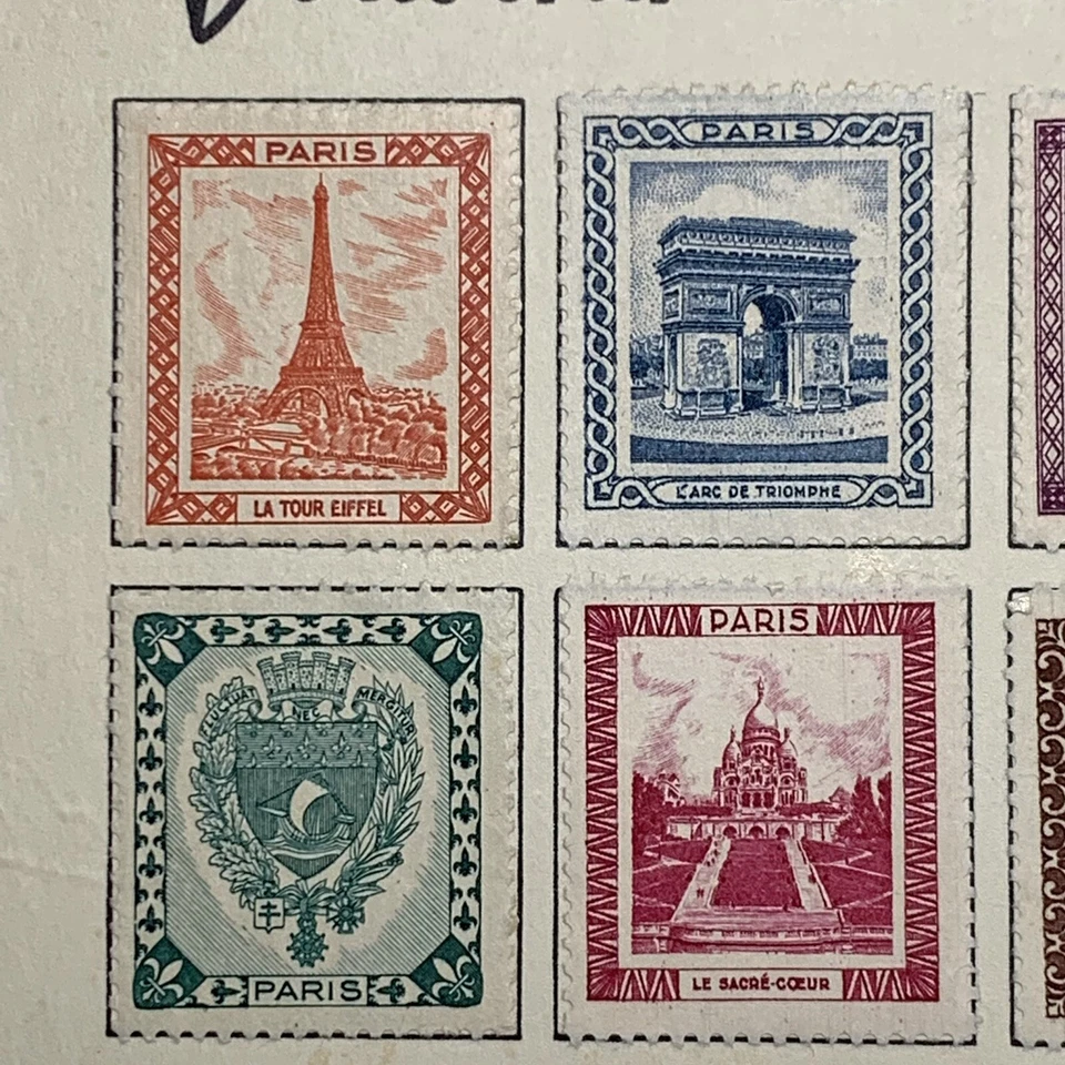 1966 EIFFEL TOWER SOUVENIR POSTCARD WITH CINDERELLA STAMPS - Image 3 of 4