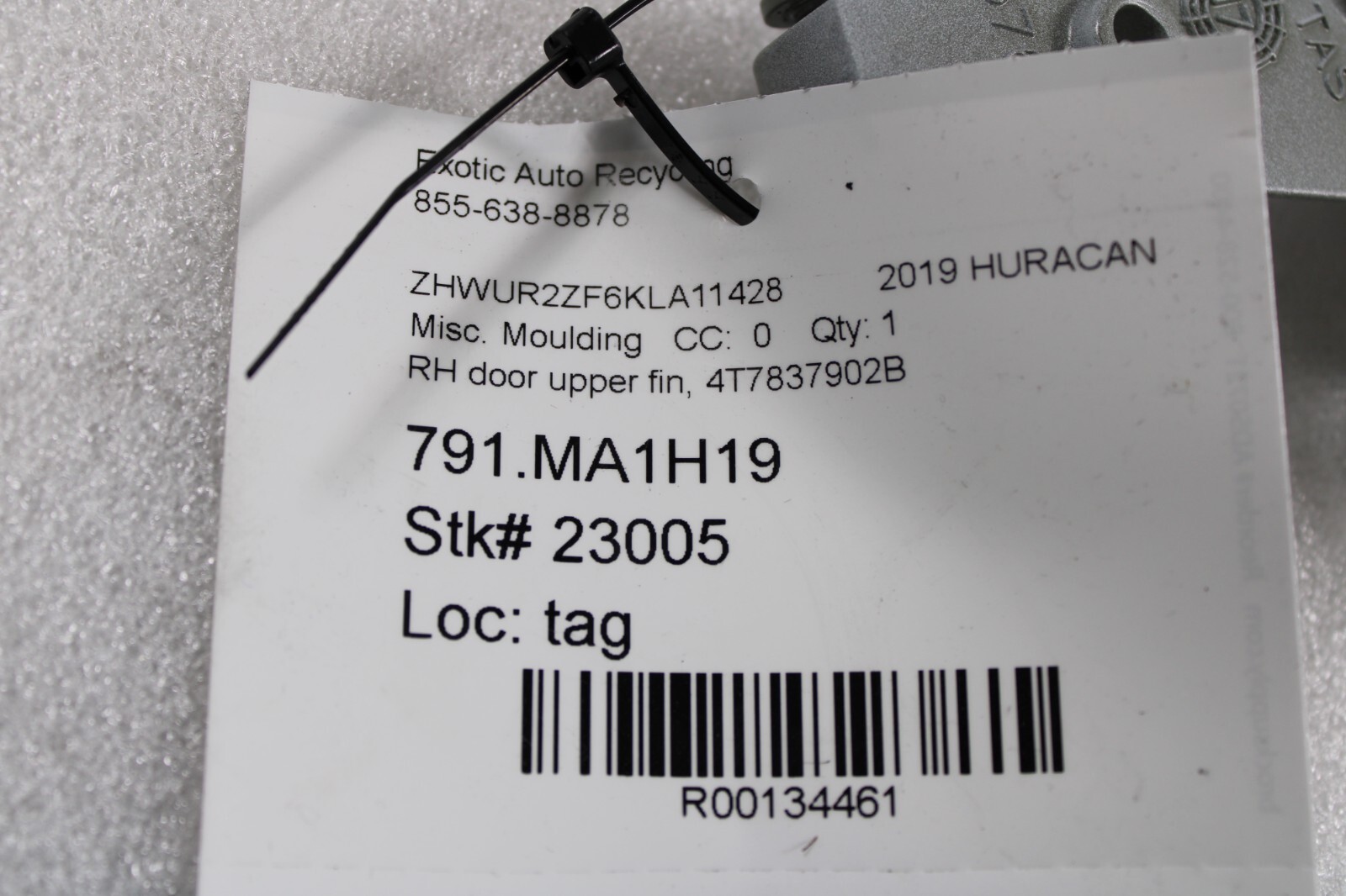 Lamborghini Huracan, LP610, 580, RH, Upper Door Fin, Used, P/N 4T7837902B