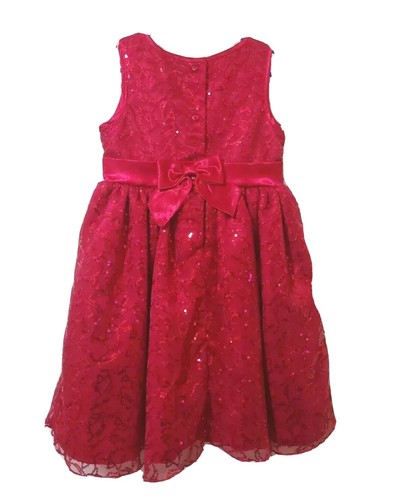 Blueberi Boulevard Dress Girls 4T Button Back Red Sequins Ribbon Party Holiday - Picture 2 of 6