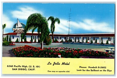 c1960's La Jolla Motel Flowers San Diego California CA Unposted Vintage Postcard