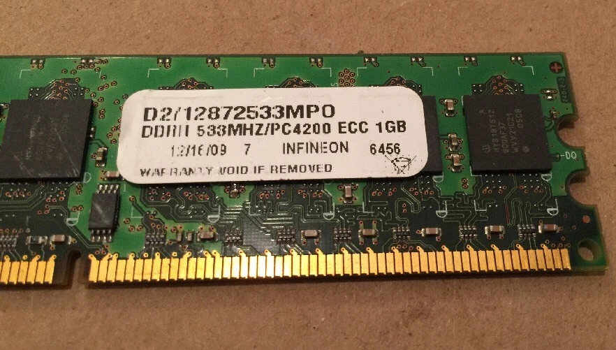 Infineon 1GB Memory PC2-4200E-444-11-A1 DDR2 - HYS72T128020HU-3.7-A - Image 3 of 4