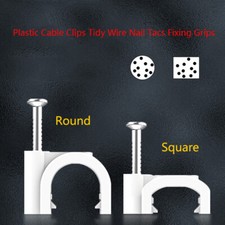 Plastic Cable Clips Tidy Wire Nail Tacs Fixing Grips TV Phone Internet Lead New