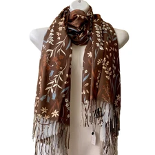 Avenue 9 Floral Scraf Wrap Garland Floral Waterfall Design Fringe & Soft 25X70