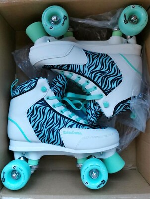 Rollschuhe aus USA Rollerderby Gr. 41,5 Zebra weiß mint schwarz Quad Skates