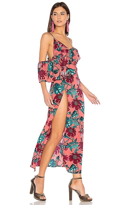 Maxi Vestido de Flamenca For Love & Lemons Rosa Floral Volantes $290, Talla Pequeña