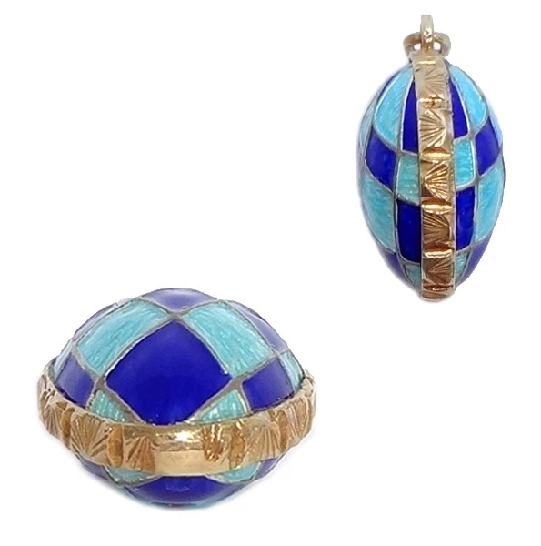 Pendentif Oeuf Fabergé style en Argent plaqué Or - Pendentif Emaux multicolores  - Photo 2/2
