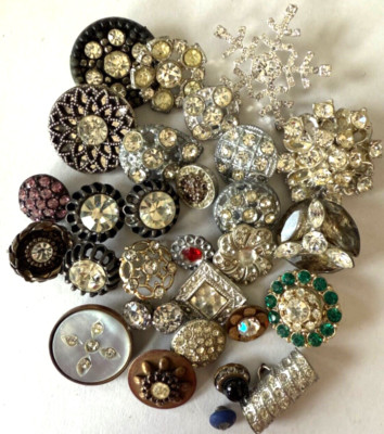 30 Vintage Rhinestone Buttons Assorted Shaped and Sizes A2