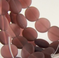 Round Coin Beads, 15 mm, Amethyst w/ Frosted Matte Finish, 6 Beads