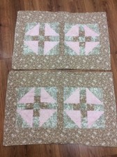 PATCHWORK FLORAL SHAMS SET OF 2 STANDARD BROWN PINK GREEN HANDMADE COUNTRY CUTE