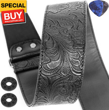 Printed Leather Guitar Strap - PU Western Vintage 60's Retro With Genuine Leathe