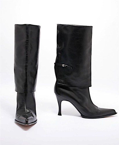 Pollini Negro Botas De Cuero más suave con detalle de hebilla +  Delantal-Excelente Estado +38.5/US 8.5 | eBay