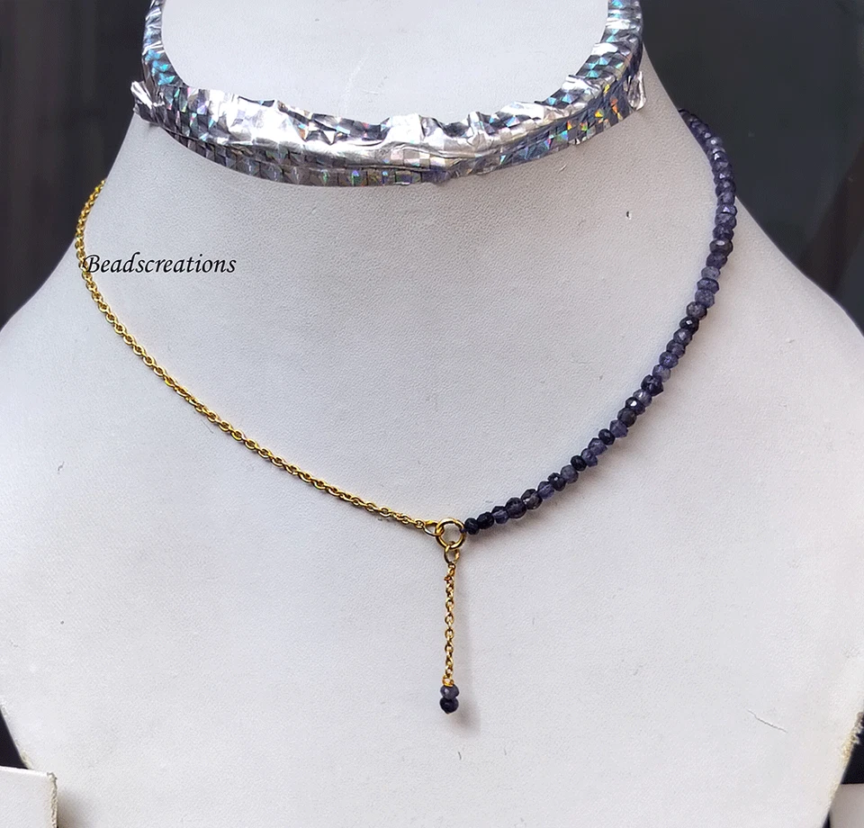 Collares facetados redondos de iolita azul media cadena regalo para ella cuentas de iolita Foto 2 de 4