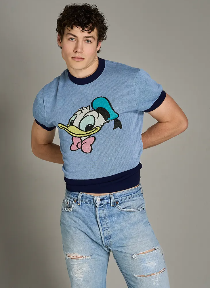 Zara x Harry Lambert x Disney Donald Duck Knit T-Shirt Blue Size M