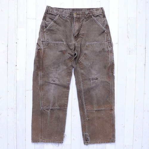 Vintage Carhartt Double Knee Chestnut Brown Faded Distressed Pants Size 34x28