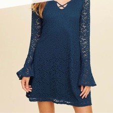Hollister long bell sleeve blue lace dress size XS