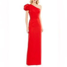 Mac Duggal NWT Red One Shoulder Puff Sleeve Column Gown Back Slit Size 4