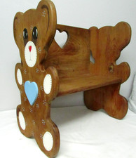 Vintage Solid Wood Bench Childs / Doll Teddy Bear Heart Handcrafted 17 x 18.5