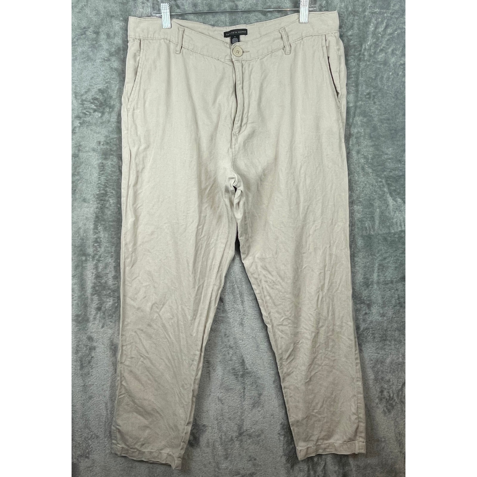 Saks Fifth Avenue Mens Linen Blend Dress Pants Beige Size 34 Flat Front