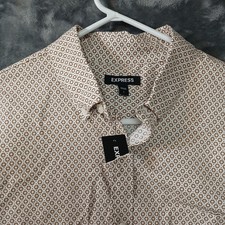 EXPRESS SHIRT MENS LARGE NEW WHITE GEOMETRIC PATTERN STRETCH BUTTON UP NWT