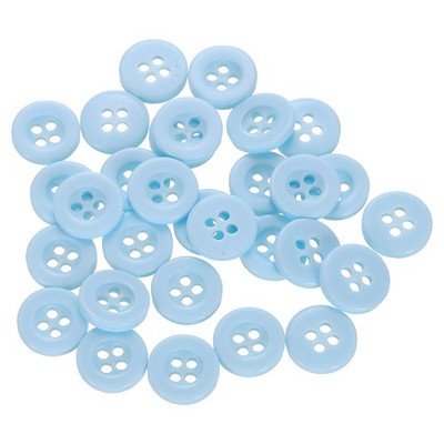 30pcs 16L Sewing Buttons 3/8'' Resin Round Flat 4-Hole Craft Buttons Light Blue