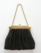 Vintage 1940's Whiting Davis Gold Mesh Evening Bag, Filigree Frame Chain Strap