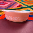 Vintage Pyrex 471 White Gooseberry Print on Pink 1 Pint Casserole USA No Lid