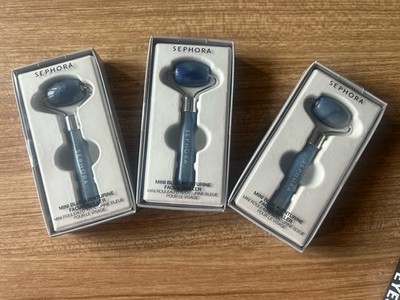 NEW NIB Sephora Blue Aventurine Facial Roller Calming Travel De Puffing set of 3