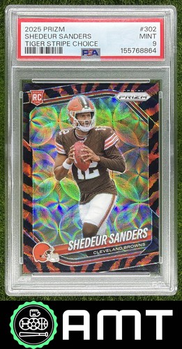 Shedeur Sanders PSA 9 2025 Panini Prizm Choice Tiger Stripe Browns RC 8864