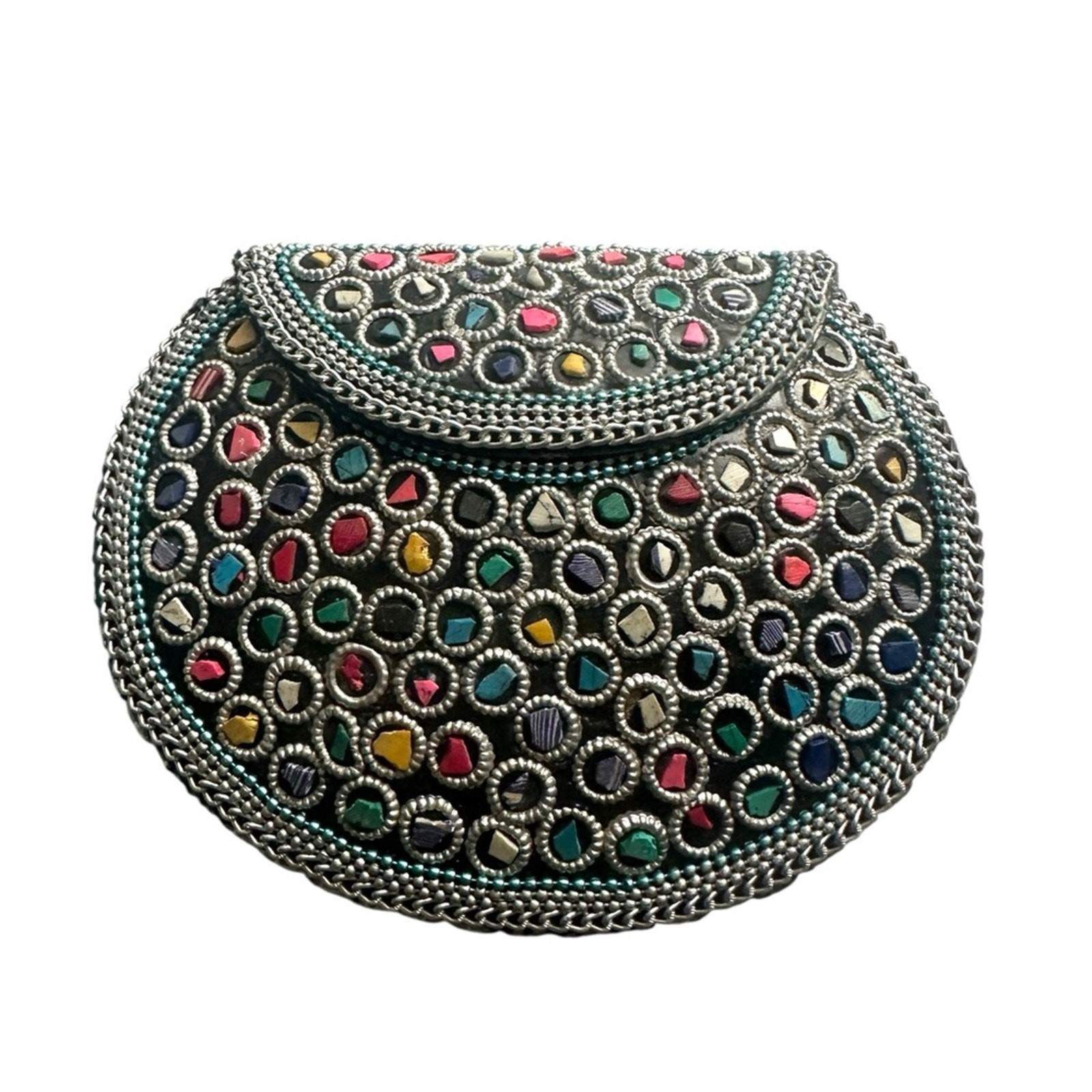 Bolso Bandolera/Bolso Bandolera Ramla Hecho a Mano Azulejo Mosaico Convertible Plateado Arco Iris Nuevo sin Etiquetas