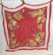 Vtg Liz Claiborne Floral Yellow Gold Green White Crepe Silk Scarf 18x18"