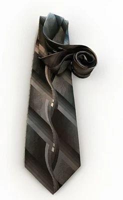 VTG 80’s PIERRE CARDIN Tie 4” Silver, Black Metallic Swirl & Stripes 100% Silk - Image 1 of 4