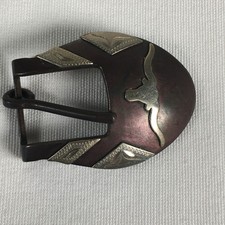 Vtg Western Belt Buckle Brown Hand Engraved Silver Accents Longhorn Steer 2.25"
