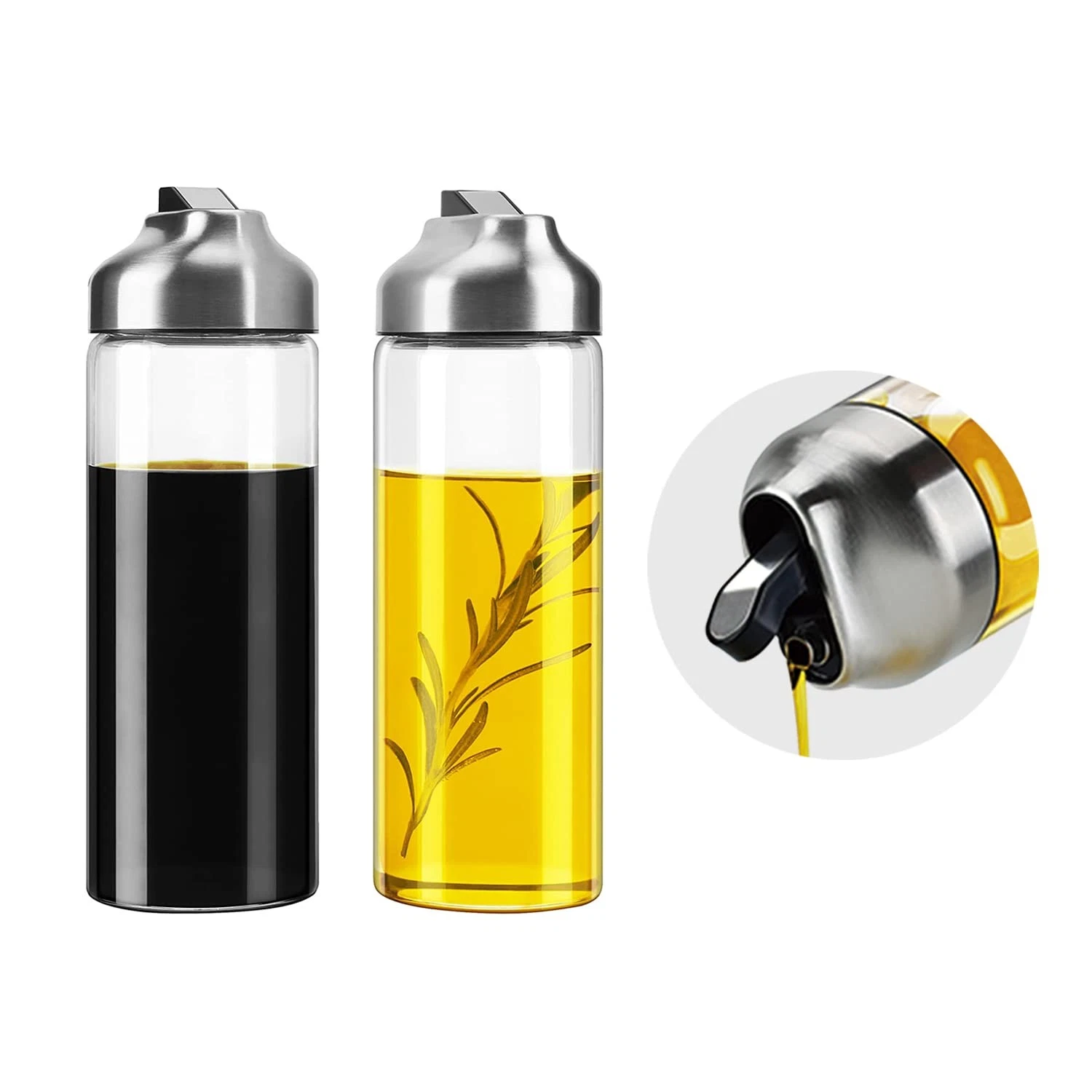 Olive Oil Dispenser - 14 OZ Glass Oil and Vinegar Dispenser Bottles Set for K...